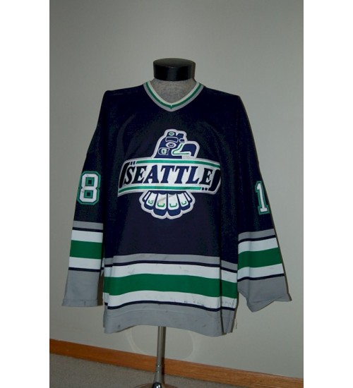 Custom WHL Seattle Thunderbirds 1996 97 Torrey DiRoberto Road Hockey Jersey Blue